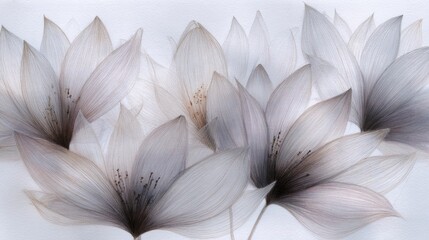 Naklejka premium A beautiful arrangement of soft, flowing petals captures the elegance of nature's design. Shades of white and grey blend harmoniously, creating a serene atmosphere of calm and beauty