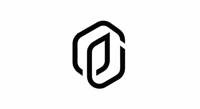 Abstract geometric logo with interwoven shapes resembling a leaf or fluid element