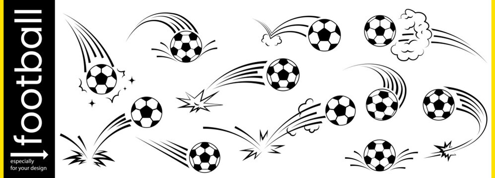 Soccer ball football icon with goal vector and logo illustration for sport Football set design of flying foot motion