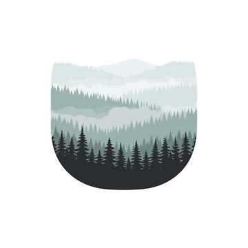 Minimalist pine forest mountain landscape vector illustration