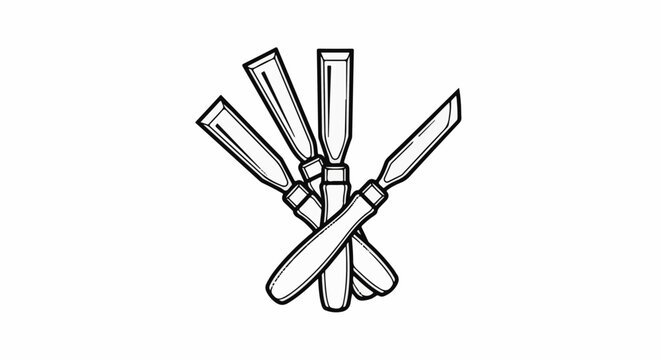 Group of wood chisels arranged on a white background