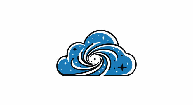Stylized blue cloud with swirling vortex and scattered stars