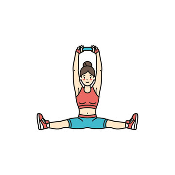 Woman doing leg splits holding dumbbell overhead vector illustration