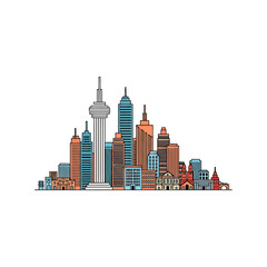 Fototapeta premium Modern City Skyline Illustration with Tall Tower and Skyscrapers