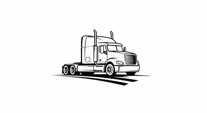 Stylized black and white illustration of a heavy-duty semi-truck