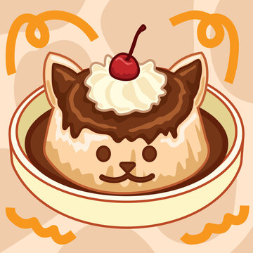 cat_caramel_pudding_cream_lychee_dessert.eps