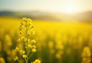 Obraz premium Golden Yellow Rapeseed Field Creating Vibrant Farmland Carpet Agricultural Beauty