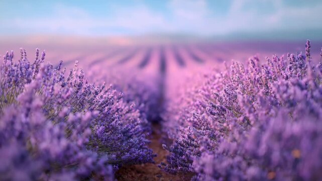 Lavender field perspective purple flower rows agricultural landscape nature