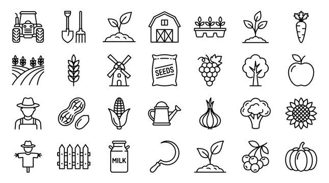 farm agriculture theme simple vector icon logo design set bundle illustration