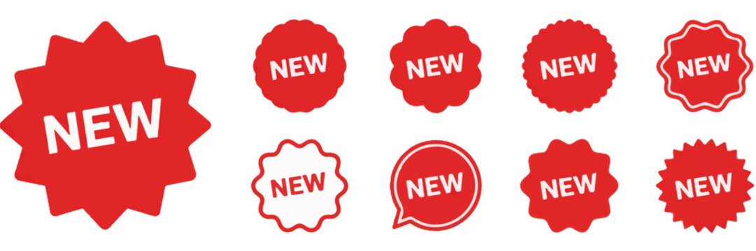 Collection of Red and White New Sale Badges and Stickers