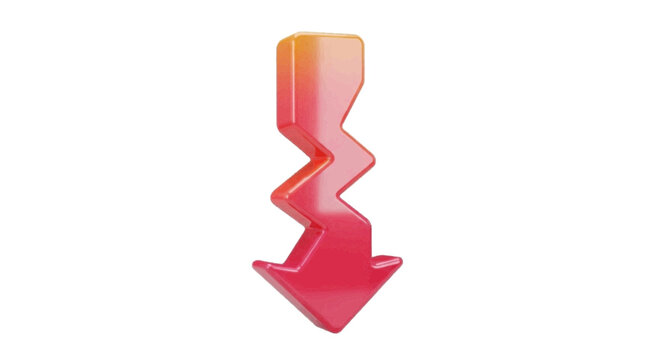 Vector illustration&nbsp;of 3d render of a stylized zigzag arrow pointing down on a transparent background
