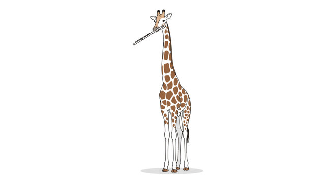 Cartoon giraffe illustration with brown spots and long neck on white background