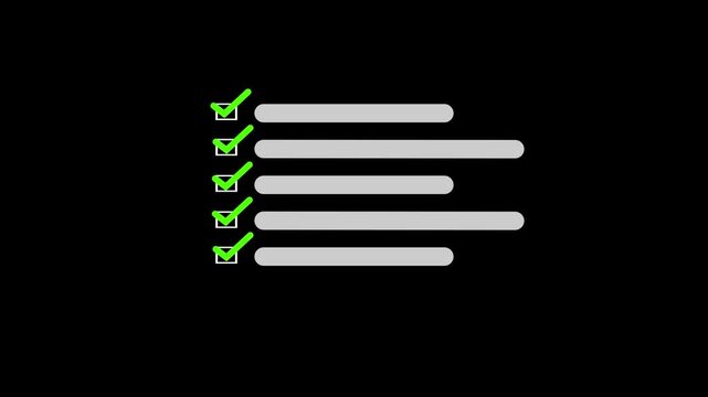 Checklist line icon animation. document marking, tick mark icon animation on black background