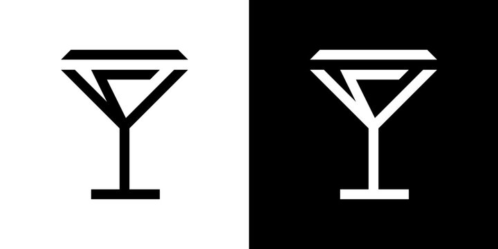 Luxury diamond martini glass vector icon, minimalist cocktail logo.