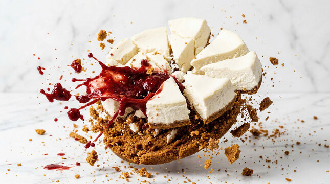 Delicious brie cheese on toasted bread with strawberry jam and crumbs