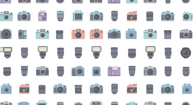 Digital Camera Icon Collection, Photography Equipment Flat Design