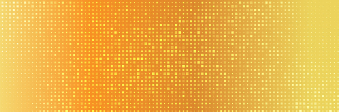 Gold disco party pattern. Yellow square sequin mosaic texture background. Abstract golden shining glitter halftone wallpaper. Pop up comic sparkling glitter backdrop. Retro vector design template