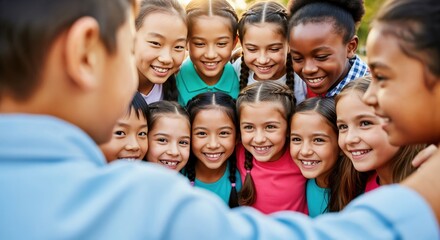 Fototapeta premium Diverse Group of Children Engaging in Playful Interaction in Outdoor Setting