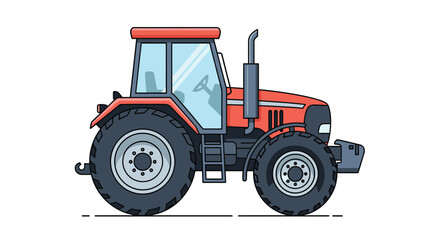 Obraz premium Red agricultural tractor illustration shown from a side profile perspective for farming and cultivation industry graphic design.