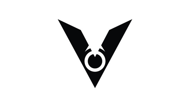 Minimalist black and white vector logo design featuring a sharp letter v symbol with a central circular element for brand identity.