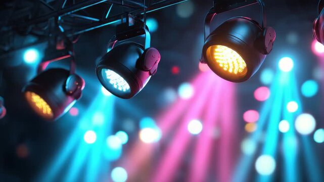 colorful shining spotlights on a stage party disco background animation