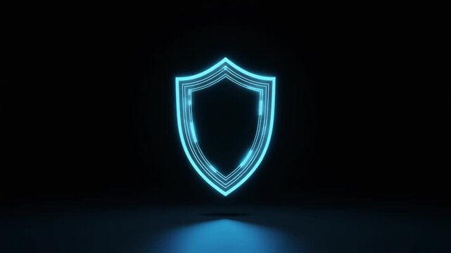 Glowing blue shield icon with neon light effect