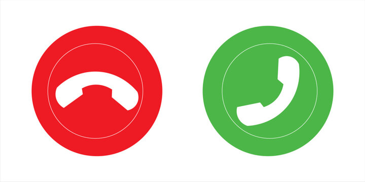 Call accept and decline icon set with green and red buttons featuring phone symbols. Ideal for mobile apps, communication UI, VoIP, chat, call interfaces, and digital interaction designs. Vector