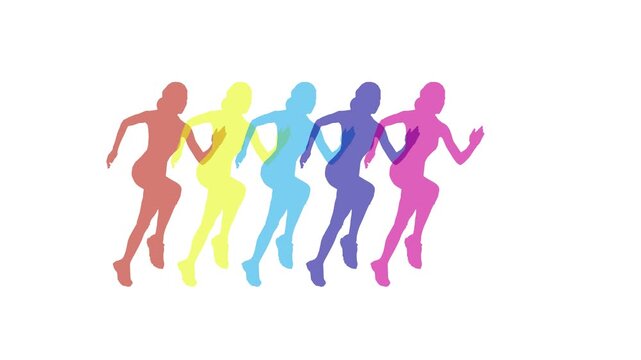 Dynamic running female silhouette on a white background. 4K