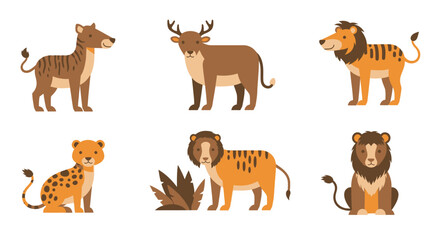 Obraz premium Cartoon animals collection diverse wildlife illustration set isolated