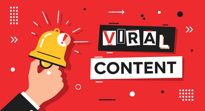 Viral content alert bell, social media notification icon, trending post symbol, online popularity sign