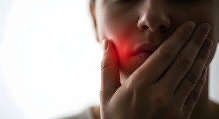 Fototapeta premium Minimal Clean Dental Pain Concept with Red Highlight on Jaw Showing Toothache Discomfort