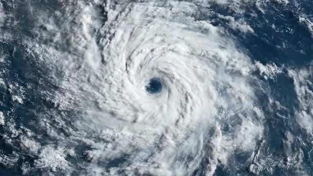 Aerial view depicting a powerful hurricane over deep blue ocean waters