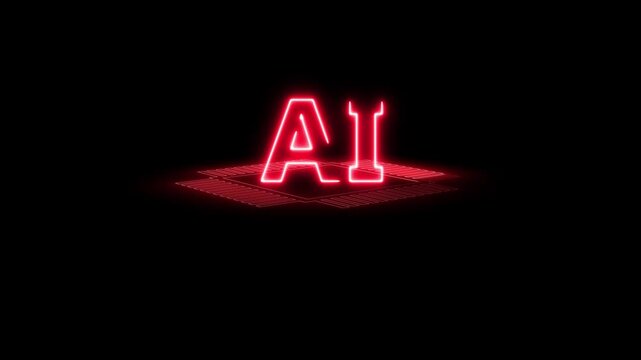 Technology icon, Information technology. Global network connection. Artificial intelligence chip 3d animation.