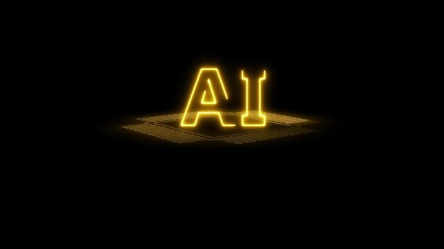 Technology icon, Information technology. Global network connection. Artificial intelligence chip 3d animation.