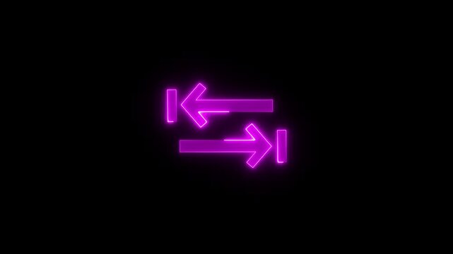 Glowing neon Abstract double arrow icon with left and right side animation background video.