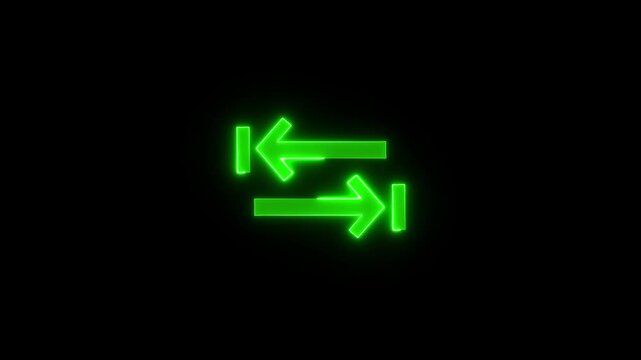 Glowing neon Abstract double arrow icon with left and right side animation background video.