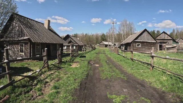 An abandoned village in Russia in Siberia from the first person