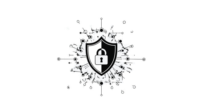 Shield with a padlock represents robust digital security for modern network systems.