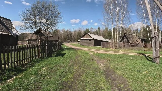 An old Russian village in Russia where no one else lives first person view