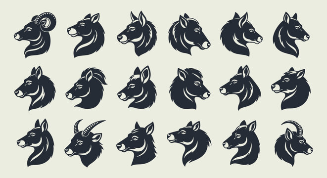 Black Horse Heads in Profile.