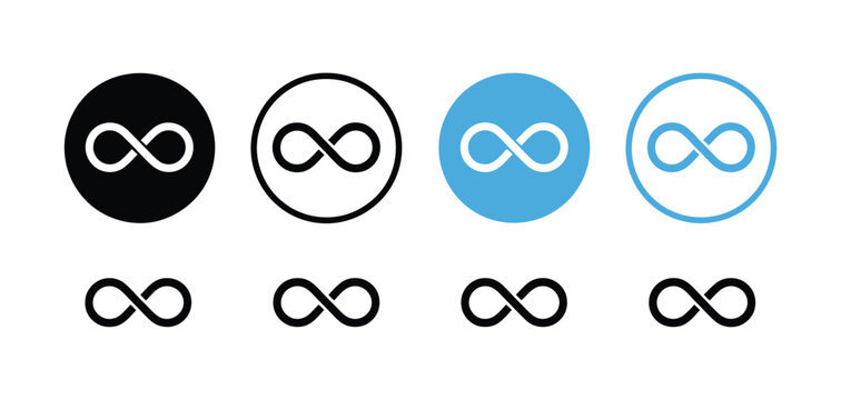 Infinity icon endless loop symbol set, eternal limit concept, flat silhouette and outline style vector illustration