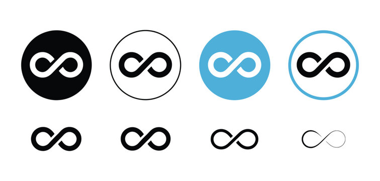 Infinity icon endless loop symbol set, eternal limit concept, flat silhouette and outline style vector illustration