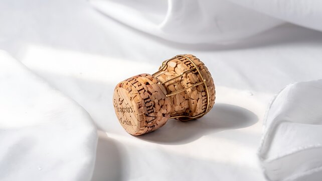 Luxurious Celebration Theme Still Life Sparkling Wine Cork White Bedding Photo