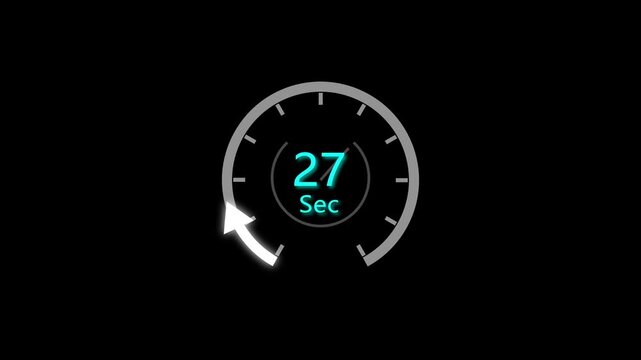 30 Sec clock icon animation. 30 to 0 Second countdown animation on black background and creating a stunning 4k animation.