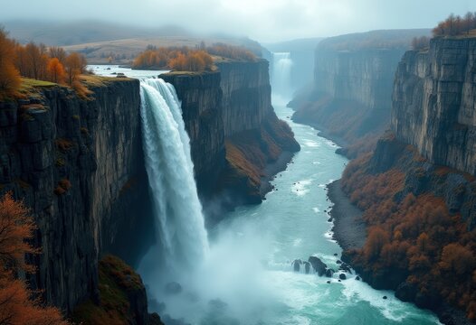 Stunning Steep Bluff Falls Incredibly Towering Over Majestic River Glistening Below