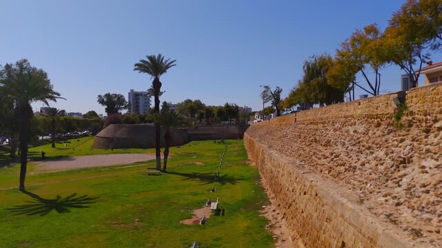 Aerial View of Podocatoro Bastion and Green Moat at Venetian Walls Nicosia Cyprus