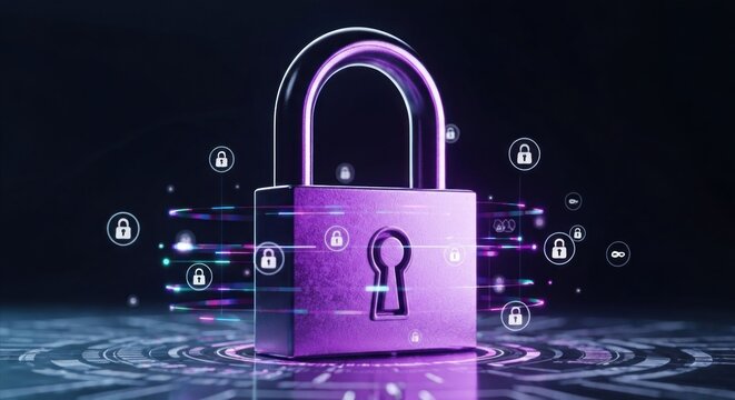 Padlock glows on digital circle