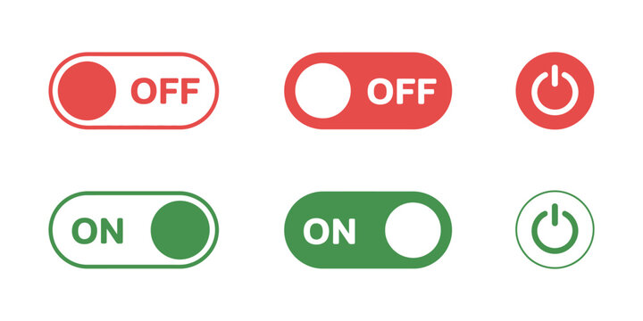 Power icon set with on off button symbols, switch control icons, shutdown sign, vector illustration for UI interface design