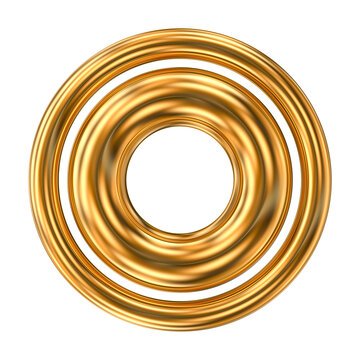Abstract elegant 3D golden rings forming a symmetrical concentric pattern with a polished metallic shine.
