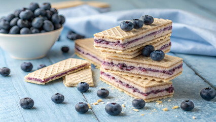 Blueberry Cream Wafer Cookies Realistic Dessert Fresh Berry Background